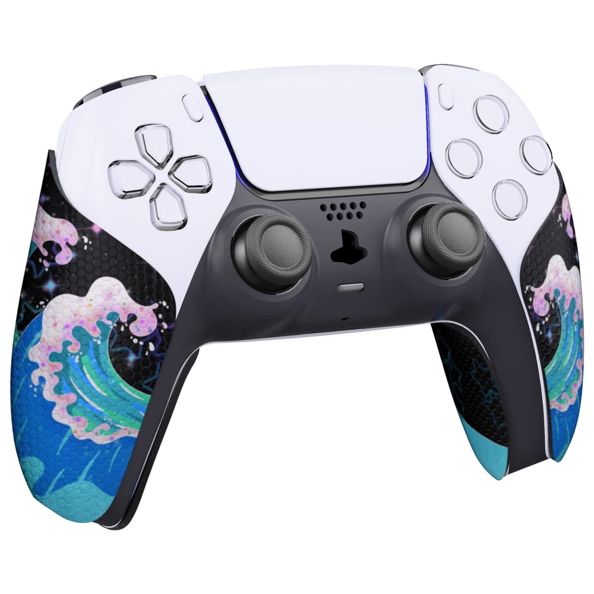eXtremeRate PlayVital Pegatina para ps5 - Adhesivo de Silicona Antideslizante, Skin de Goma para ps5 Control, Protector con Textura para Mejor Agarre en el Mando (Olas Resplandecientes) — view 3