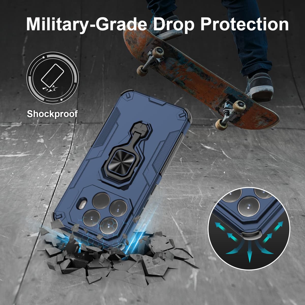 Funda para CMF Phone 2 Pro, Carcasa Antigolpes con Soporte anular metálico, Case Protectora de Grado Militar, Negro — view 1546