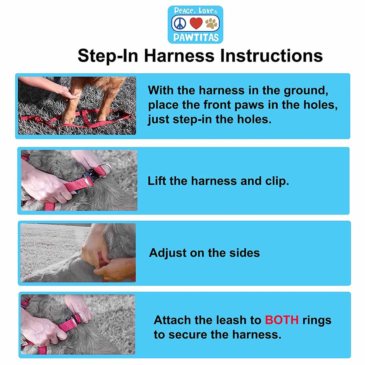 Pawtitas Arnés para Perros pequeños arnés Ajustable antitirones para Perros de Color sólido Ligero Turquesa Rosa/púrpura — view 7