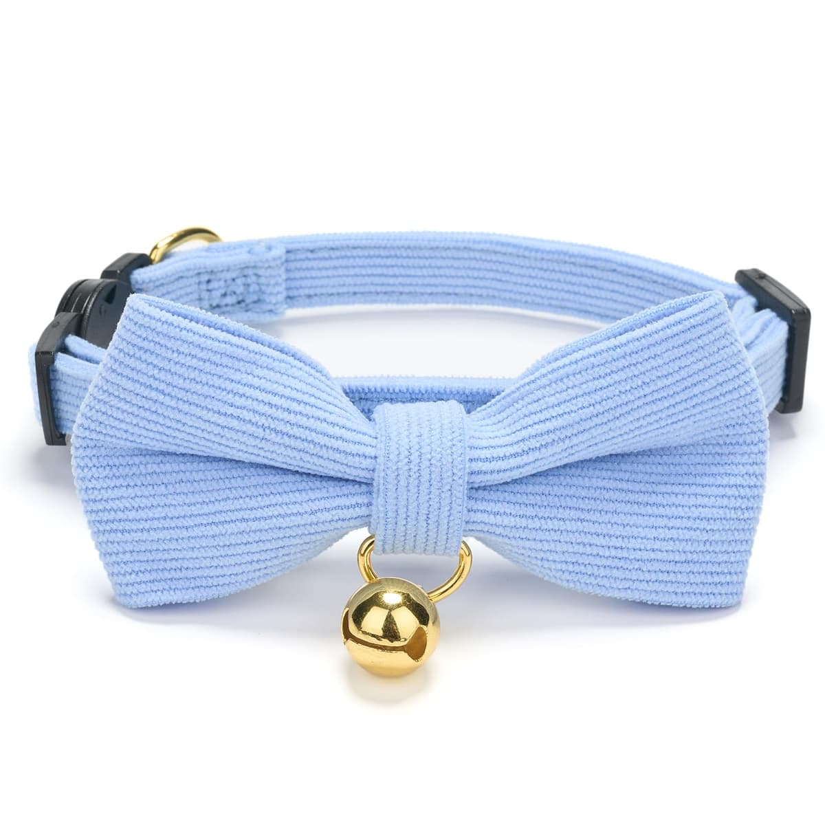 Ultra-soft Collar Natural Cotton Corduroy Made for Cats with Sensitive Skin,Lightweight Kitten Collars with Quick-release Buckle and Removeable Bow-tie,Light Blue Pack of 1