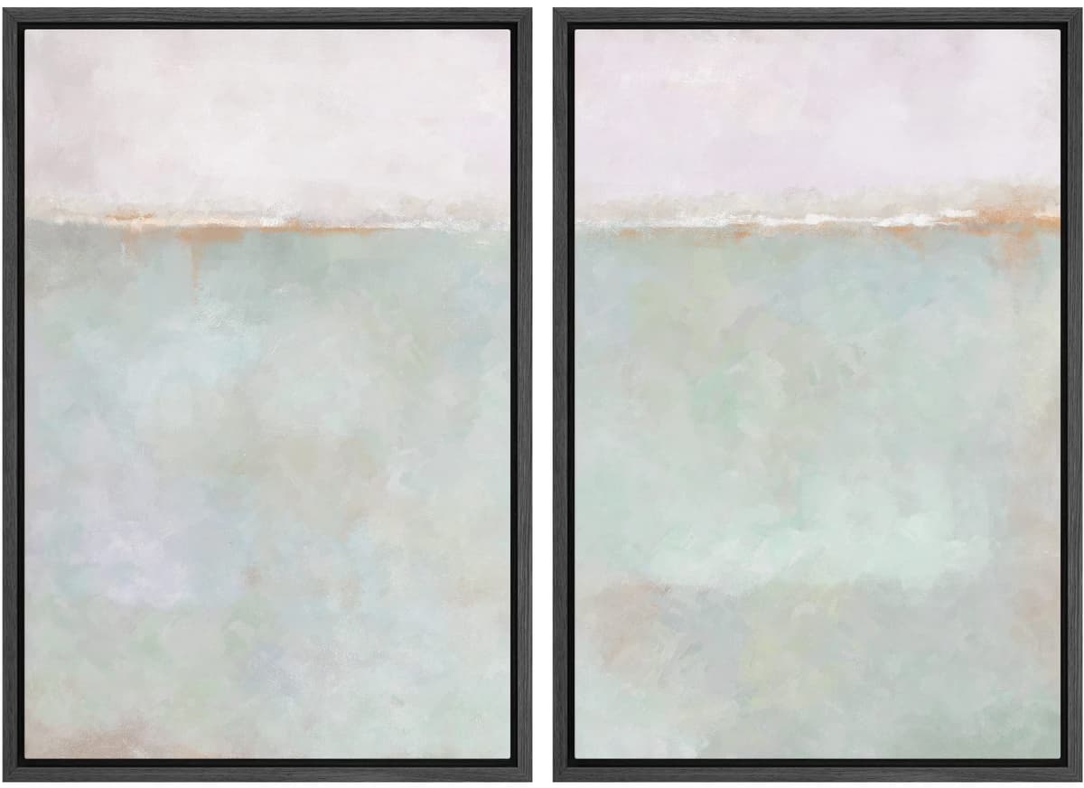 MUDECOR Framed Canvas Print Wall Art Set Watercolor Pastel Duotone Tan Landscape Abstract Shapes Illustrations Modern Art Decorative Contemporary for Living Room, Bedroom, Office - 24"x36"x2 Natural — view 147