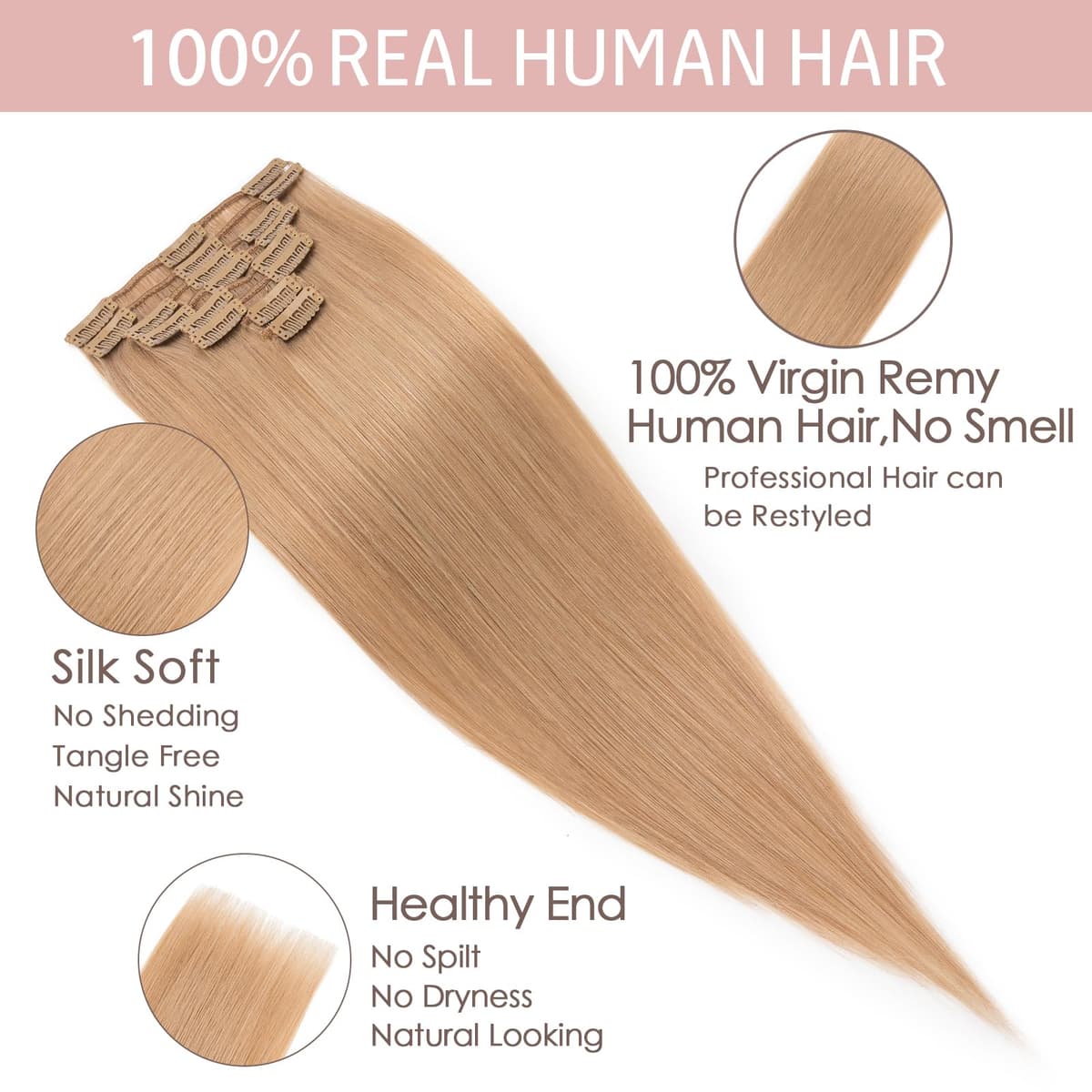 Silk-co 10inch Hair Extensions Clip in Hair Extension Human Hair #04 Medium Brown -Basic Thickness-Thin Weft- 8 Pieces Real Remy Straight Hair Extensions[50g] — view 198