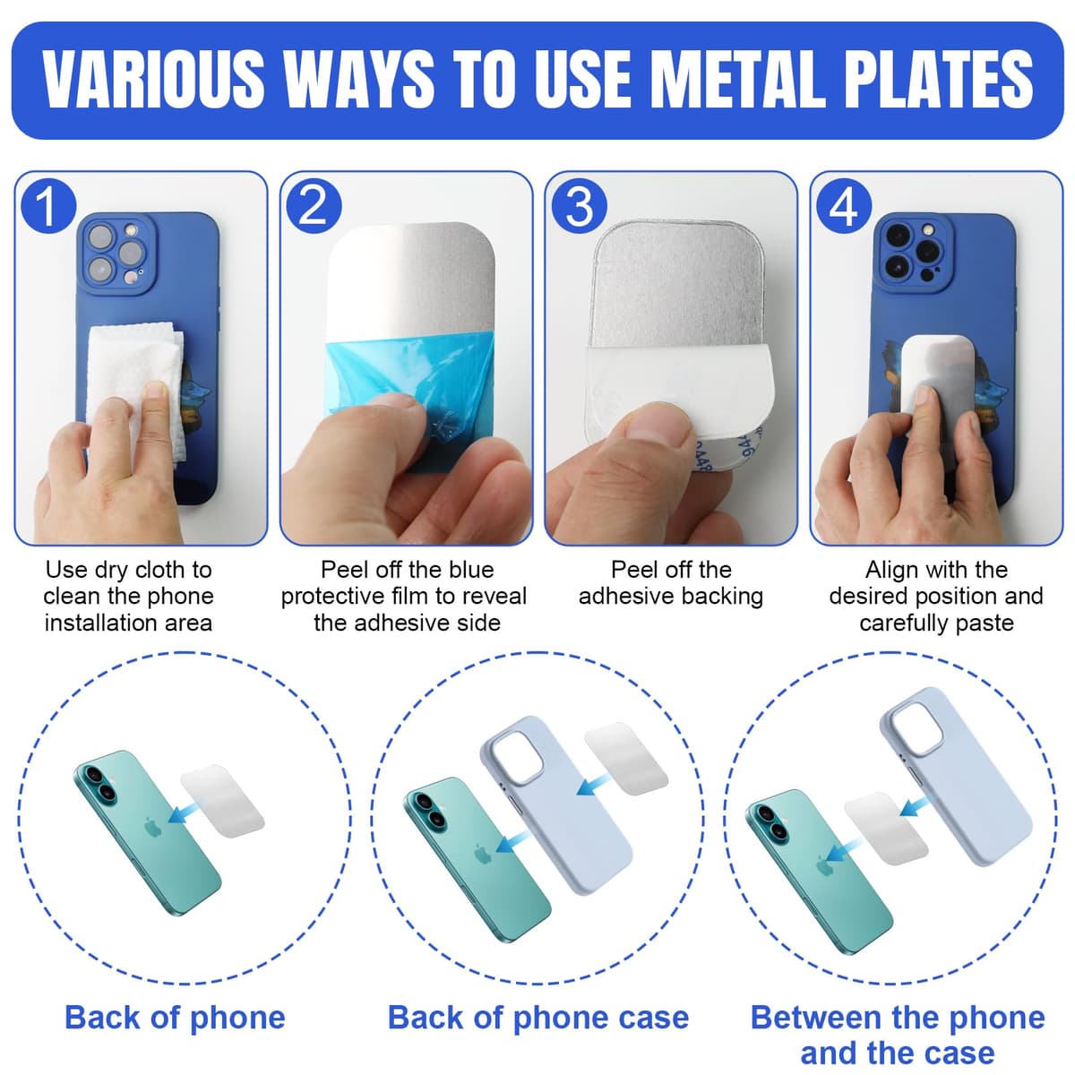 20 Piezas Láminas Metálicas, Placa Metal Adhesiva para Iman Coche Movil, Muy Finas Placa Metal Adhesiva, Autoadhesiva de Metal para Soporte Movil Coche Magnético, 20 Rectángulos — view 4