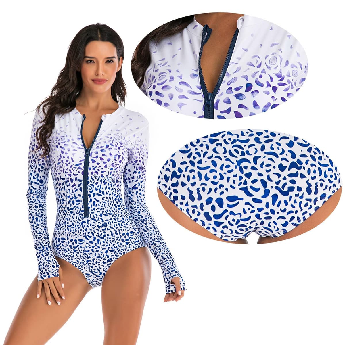 Ropa de Surf con Cremallera para Mujer Traje de Baño de Manga Larga Protectores contra Erupciones Recreativas de Una Pieza Traje de Baño — view 3