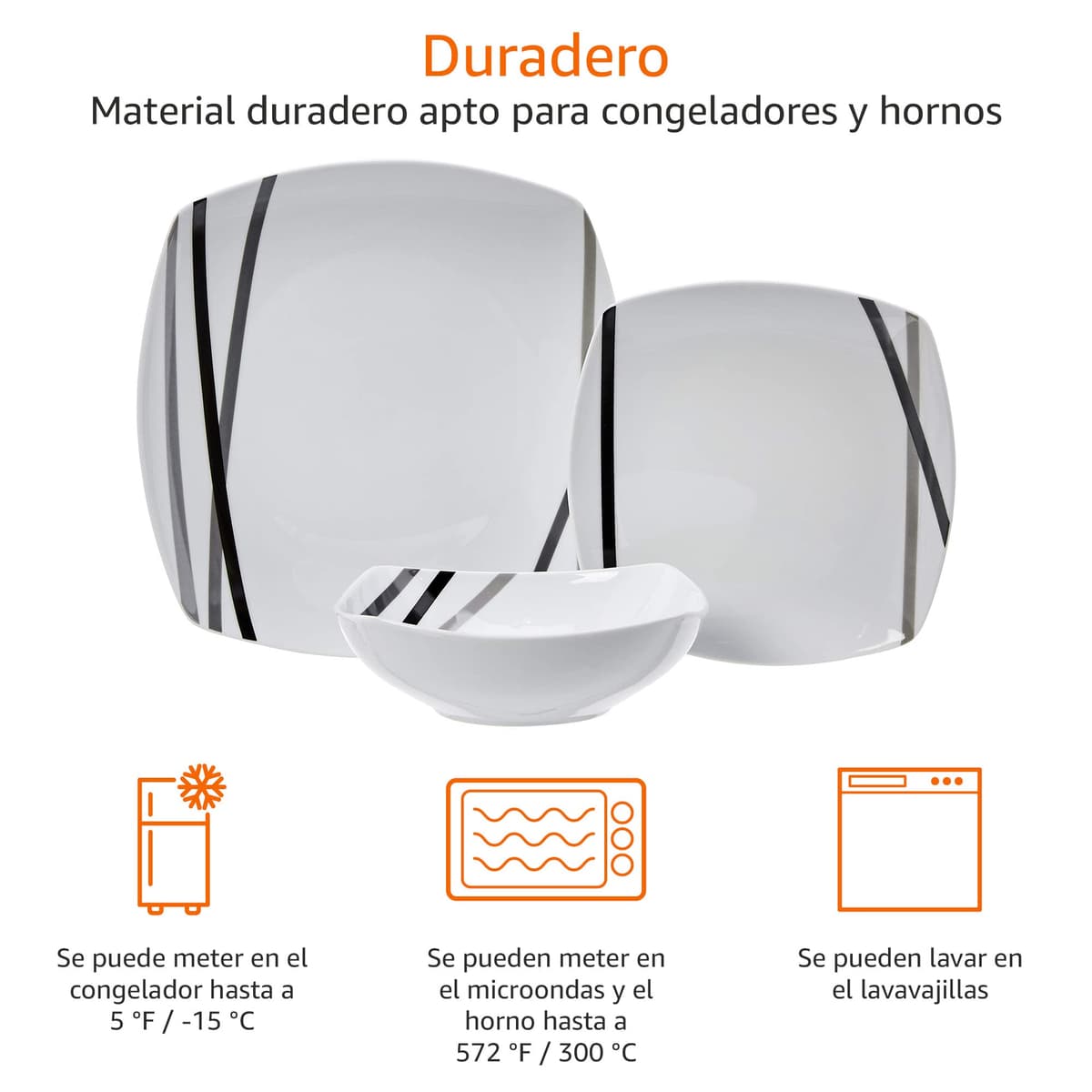 Amazon Basics Vajilla de 18 Unidad, Líneas modernas, 6 servicios — view 2