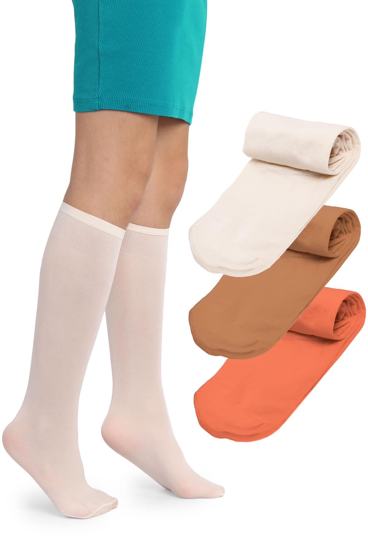 LORES Alma Medias hasta la rodilla para niña 40 DEN blancas, calcetines altos de microfibra opaca, suaves y elásticos con banda confort, ideales para colegio, uniforme y uso diario (talla 24–37)