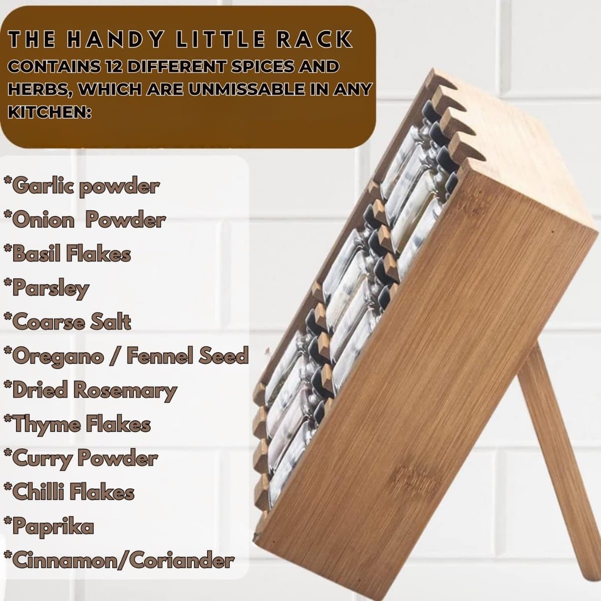 Spice Rack - 12 Herbs and Spices for Cooking, Spice Gift Set, Premium Wooden Spice Rack With Spices Included, Herbs, Spices & Seasonings |House Essentials For New Home |Space Saving, Spice Organiser — view 2