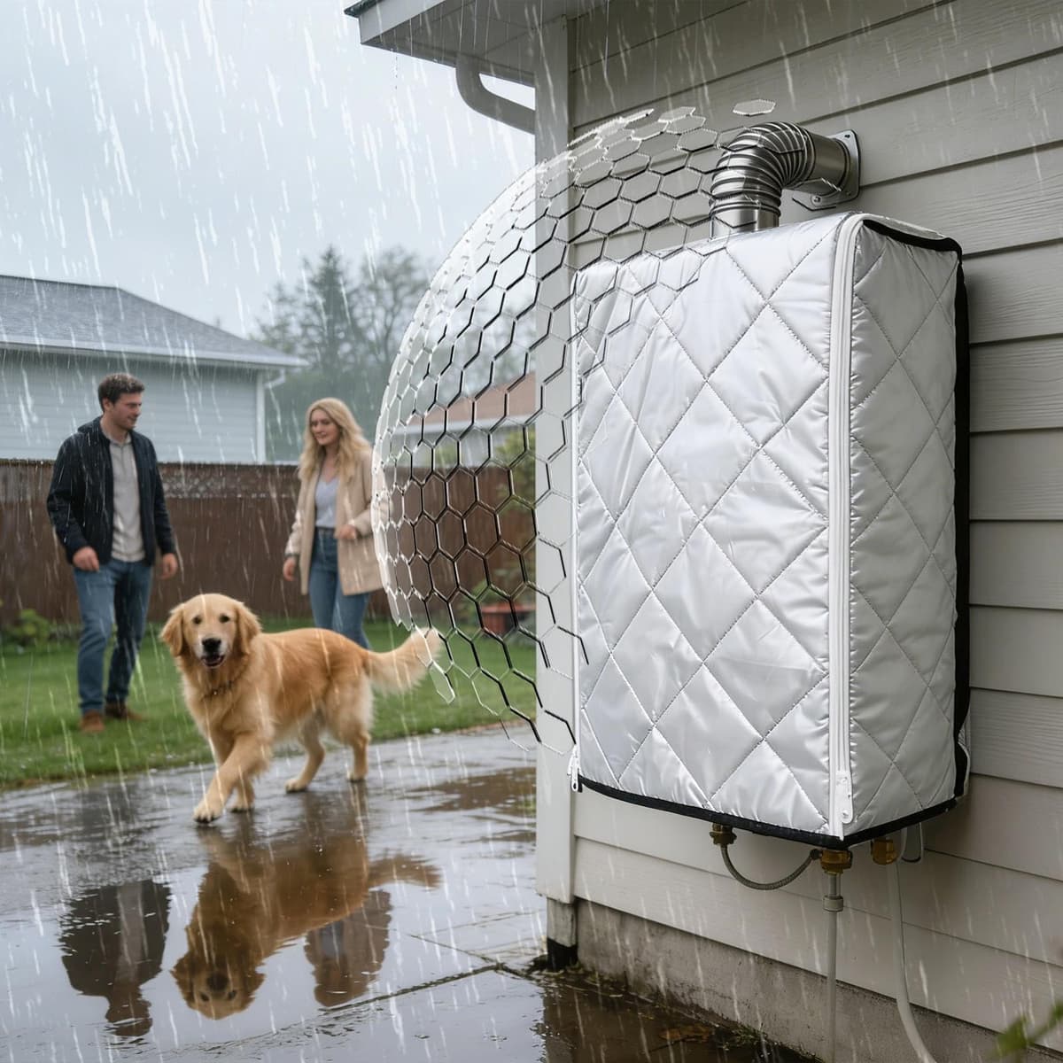 Cubierta para calentador de agua sin tanque al aire libre, protector protector de electrodomésticos de cocina, cubierta de calentador de agua sin tanque para clima frío, , nieve, exterior, jardín — view 2