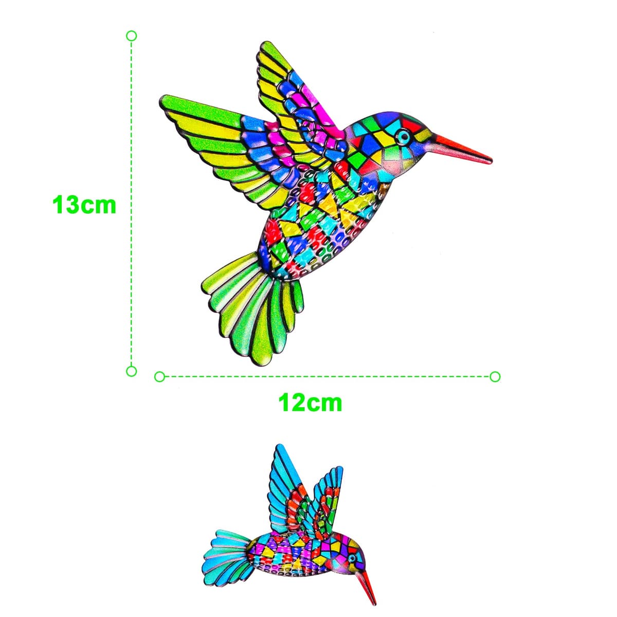 OFFCUP Metal Hummingbird Wall Decor, 2 Pack Metal Hummingbird Wall Art Decor, Wrought Iron Colorful Hummingbird Wall Sculptures, Outdoor Garden Fence Ornaments Hanging for Backyard Porch Patio — view 3