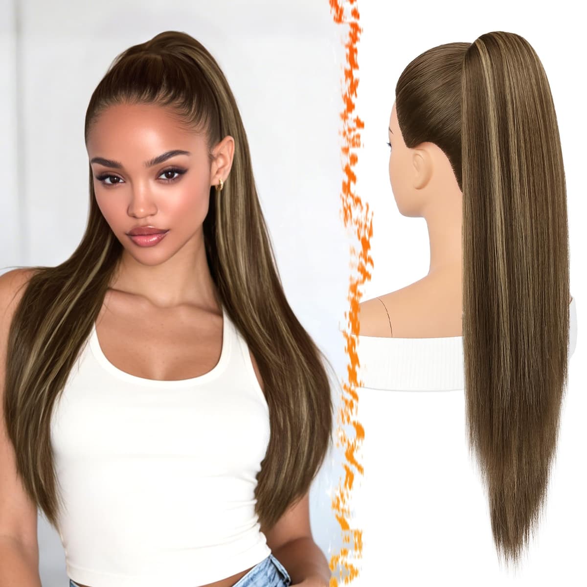 BARSDAR Liso Coleta Postiza Extensiones Pelo, 40cm Corta Liso Marrón Oscuro Cola de Caballo Extension con Cordón Natural Sintética Cheer Posh Ponytail Extensiones Postizos Fiestas Cheer Competition — view 25