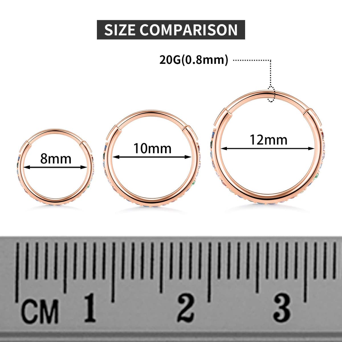 hengkaixuan CZ/Opal Nose Rings Conch Jewellery Septum Clicker 316L Surgical Steel Segment Ring Helix Cartilage Earrings Hoop Daith Tragus Rook Piercing Jewellery — view 2