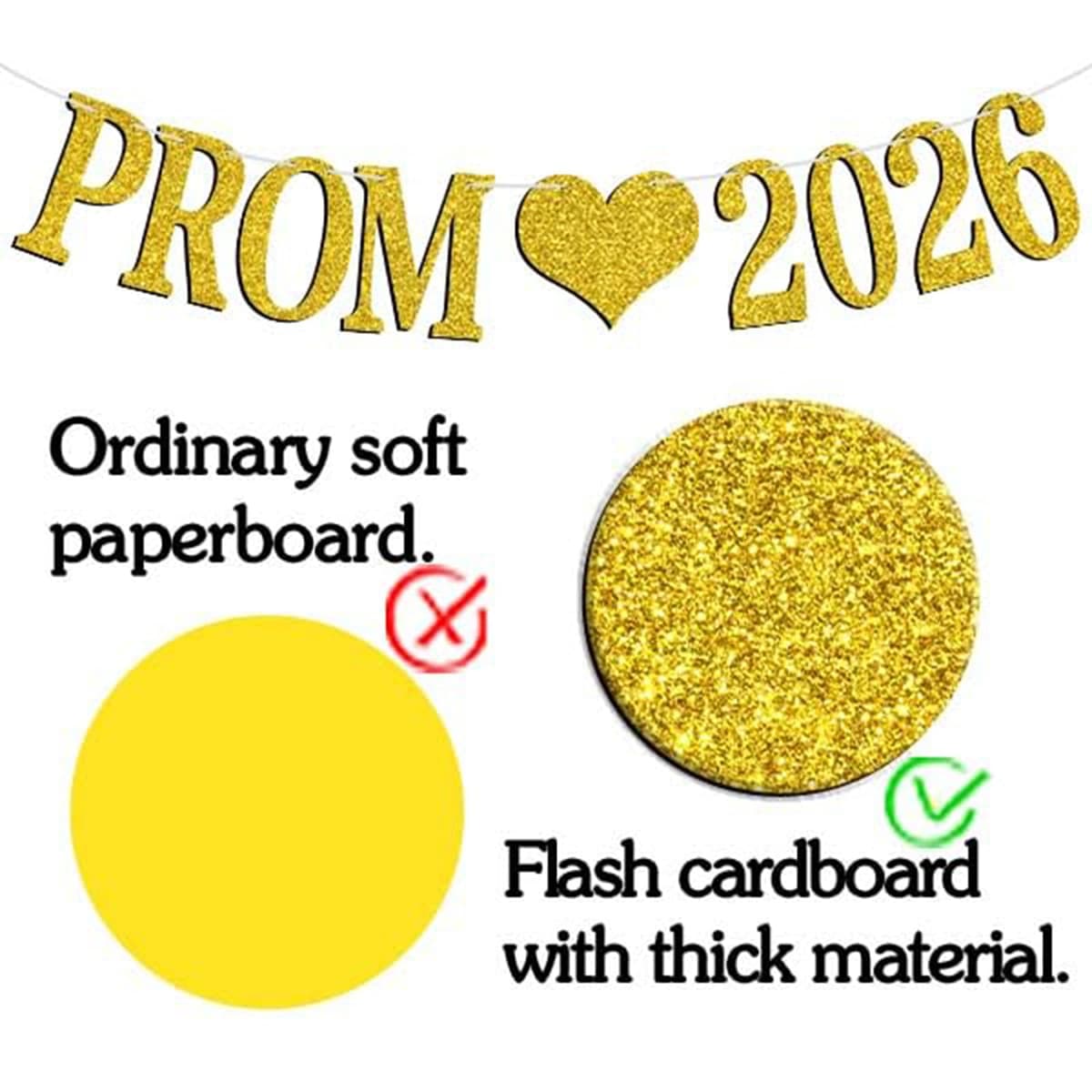 Prom Decorations 2026 Prom Banner, Gold Glitter Proms Decoration, Large Banner Decorations for Party, Class of 2026 Graduation Party Supplies for High School College, Prom's Backdrop for Photoshoot — view 3