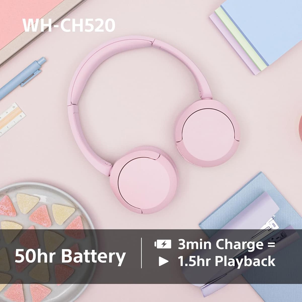 Sony WH-CH520 Wireless Bluetooth On-Ear Headphones, Lightweight Design, Up to 50hr Battery Life, Quick Charge, EQ, Clear Call Quality, iOS & Android - Black — view 4