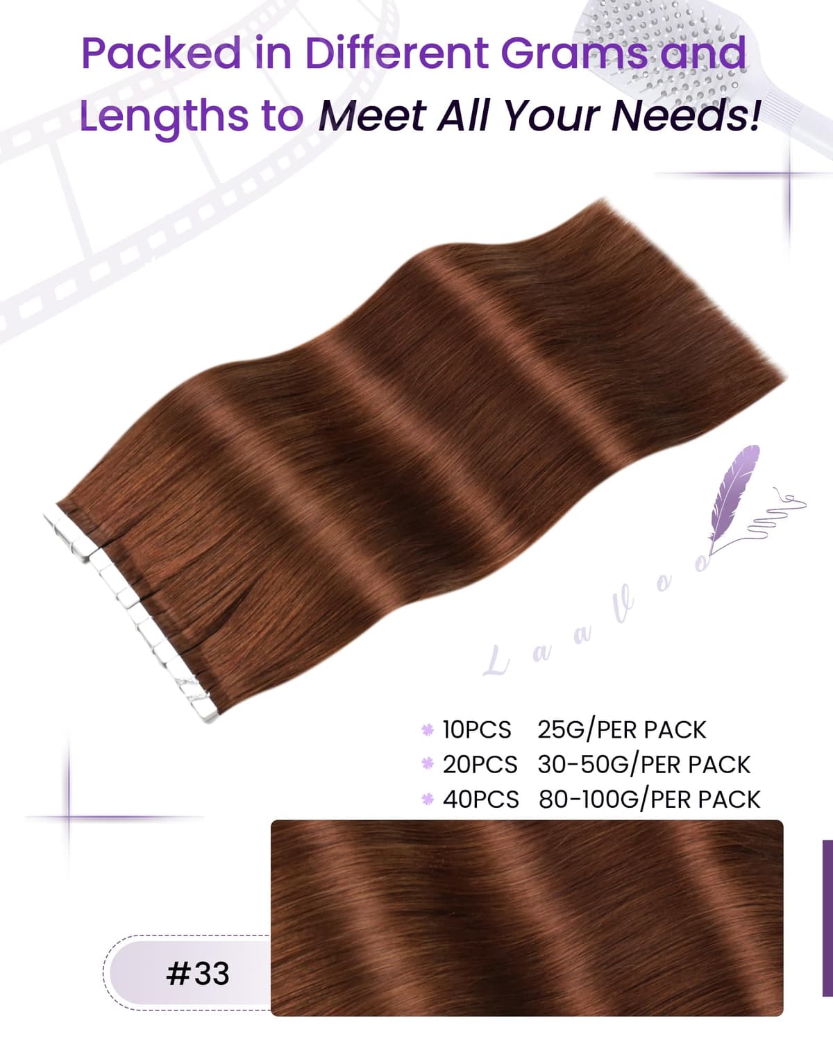 LaaVoo Tape in Hair Extensions Human Hair Blonde Tape Hair Extensions Real Human Hair Invisible Tapes Remy Straight Balayage Brown to Blonde Hair Double Sided Tabs 20pcs 50g 16 Inch #8/18/60 — view 52