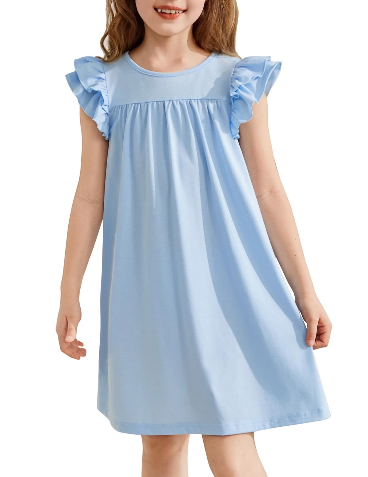 Arshiner Camisón para Niña con Mangas Volantes Vestido de Dormir para Niñas Verano Pijama de Manga Corta Cuello Redondo 5-14 Años
