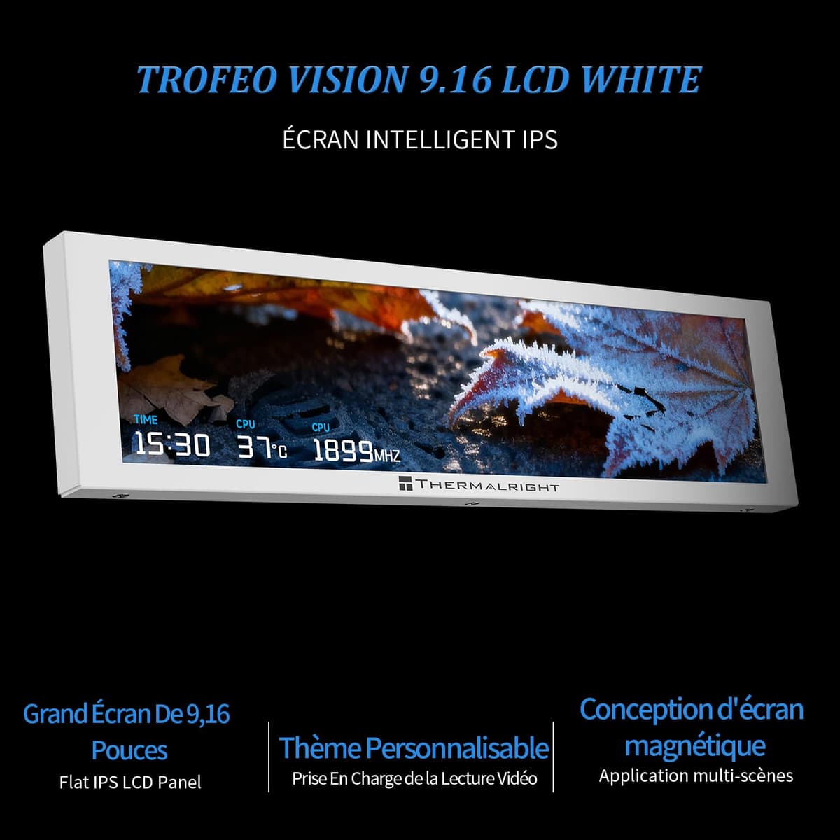 Thermalright Trofeo Vision 9.16 LCD blanco pantalla IPS magnética de 9.16 pulgadas, resolución 1920x480, atraído magnéticamente a la superficie del chasis, pantalla de imagen/video de bricolaje — view 2