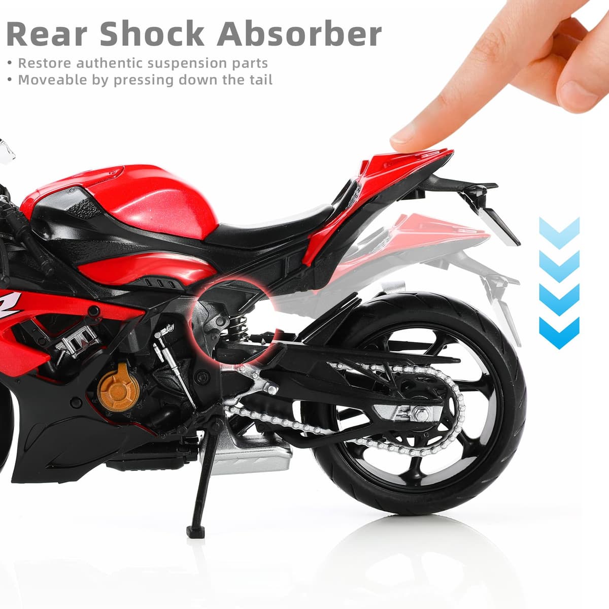 1/12 S1000RR Motorcycle Model Toy - Mini Alloy Metal Diecast Red Sport Racing Collection Gift for Men, Kids, Boys — view 5