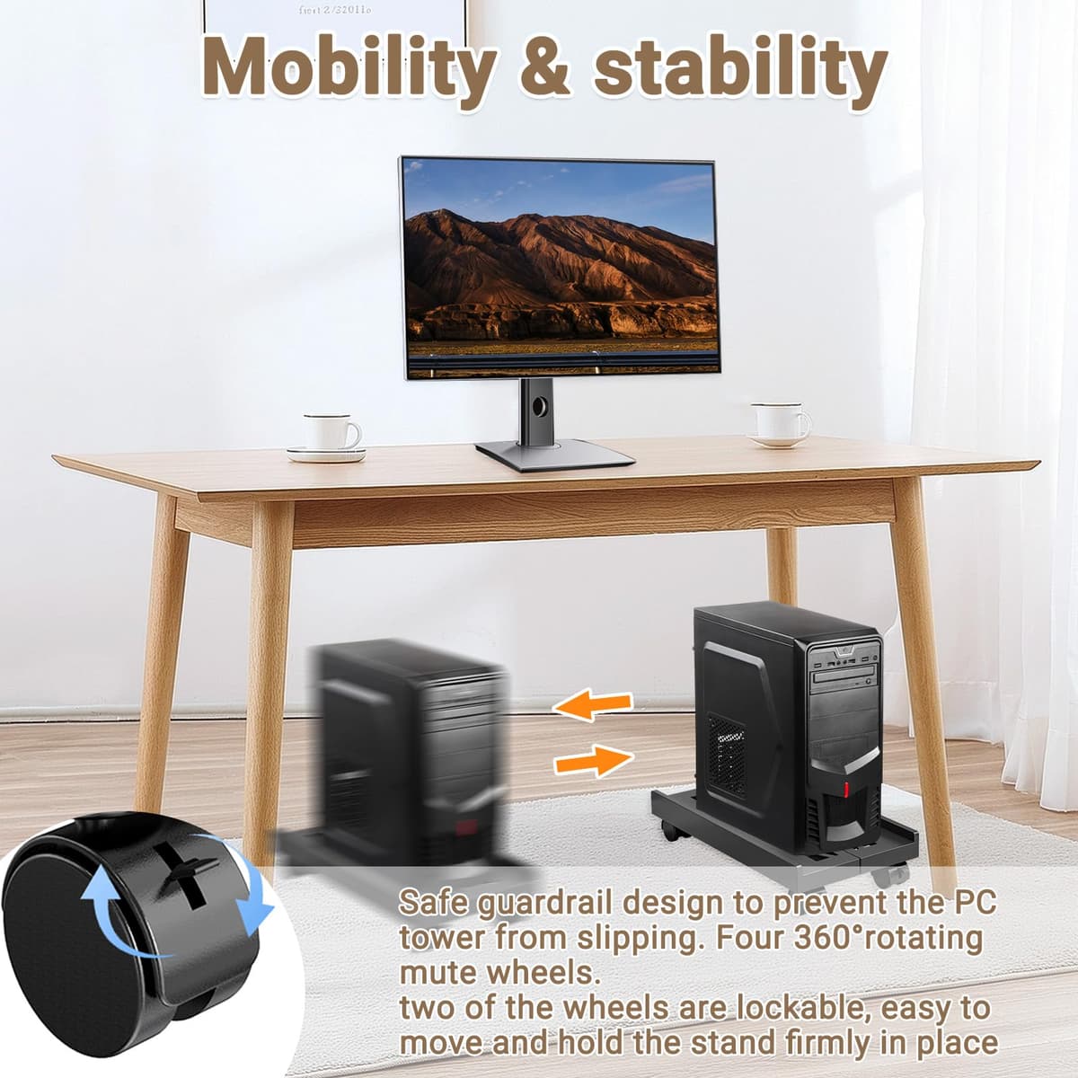 Soporte para CPU, Soporte Móvil Ajustable para CPU y Torre de PC con 4 Ruedas Giratorias con Bloqueo - Ajustable(20-30cm), Soporta hasta 30kg, Ideal para Hogar, Oficina y Estación de Gaming — view 6