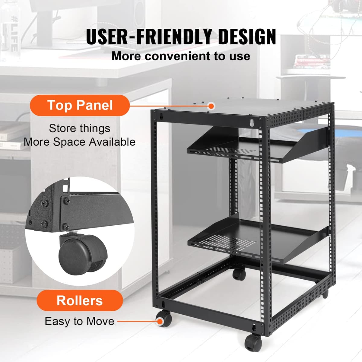 VEVOR Rack de Servidor de Marco Abierto de 15U, Profundidad Ajustable de 23"-40", Rack de Servidor de Red, 4 Postes con Ruedas, sostiene Todos Sus Equipos de TI de Red Módem enrutador de Engranaje — view 5