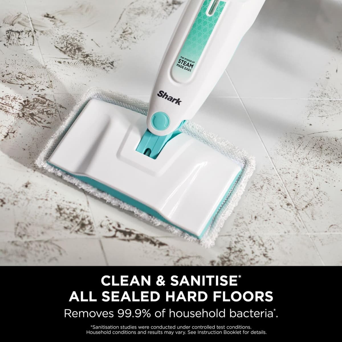 Shark Steam Mop, Lightweight Steam Mop for Hard Floors with 2 Machine Washable Cleaning Pads & Fill Flask, 375ml Capacity, 5.5m Power Cord, 30 Second Heat-Up, White & Green S1000UK — view 2