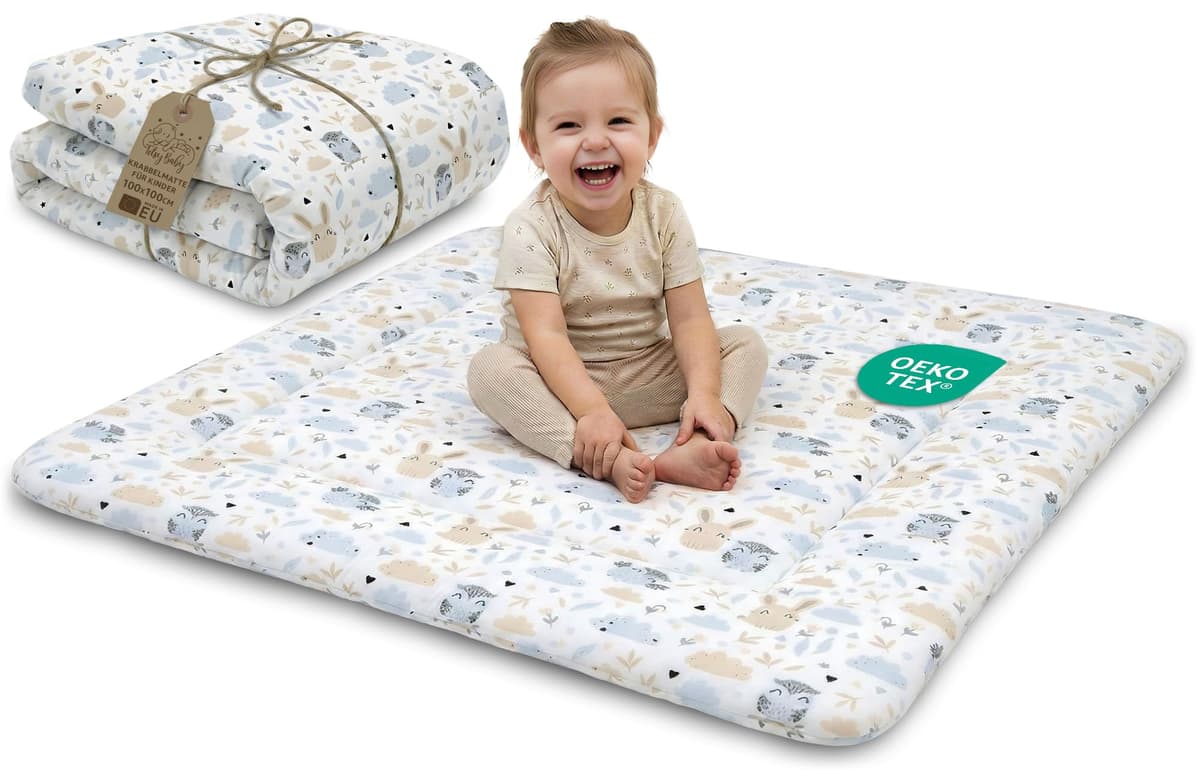 Play Mat for Baby Cotton Playmat Foldable Large - Soft Padded Floor Rug for Kids and Babies Washable Portable mat for Nursery Oeko-Tex certified — view 13