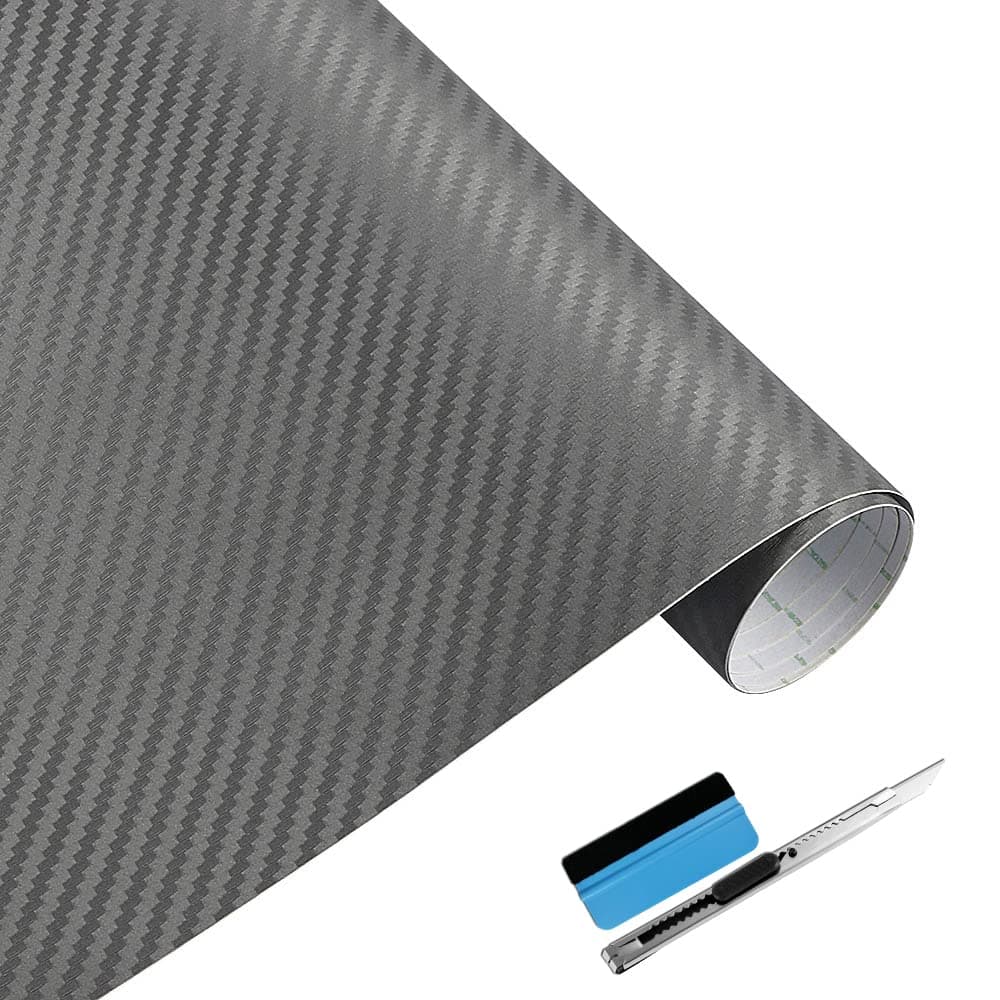 NewL Lámina de Vinilo 3D de Fibra de Carbono, con liberación de Aire, sin Burbujas, Incluye Herramientas de Montaje (Gris, 30cm x 152cm)