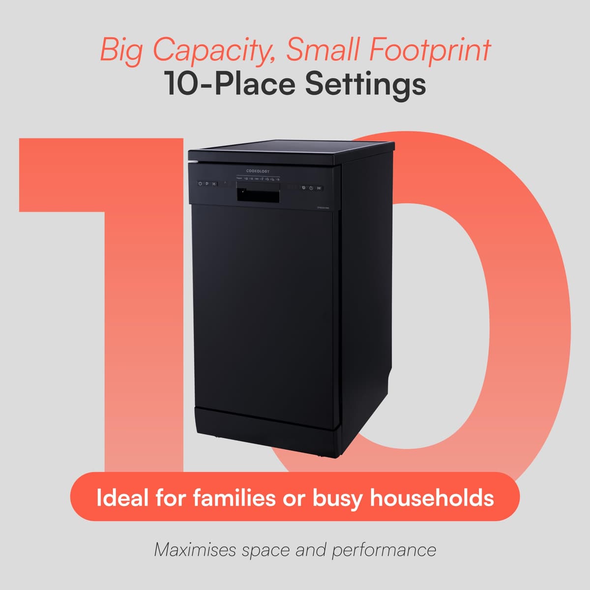 Cookology CFSD4510 Slimline Freestanding Dishwasher in Black - 45cm Width - Compact Design - 10 Place Settings - 6 Wash Cycles - LED Control Panel - 8 Hour Delay Timer - Ideal for Small Families — view 5