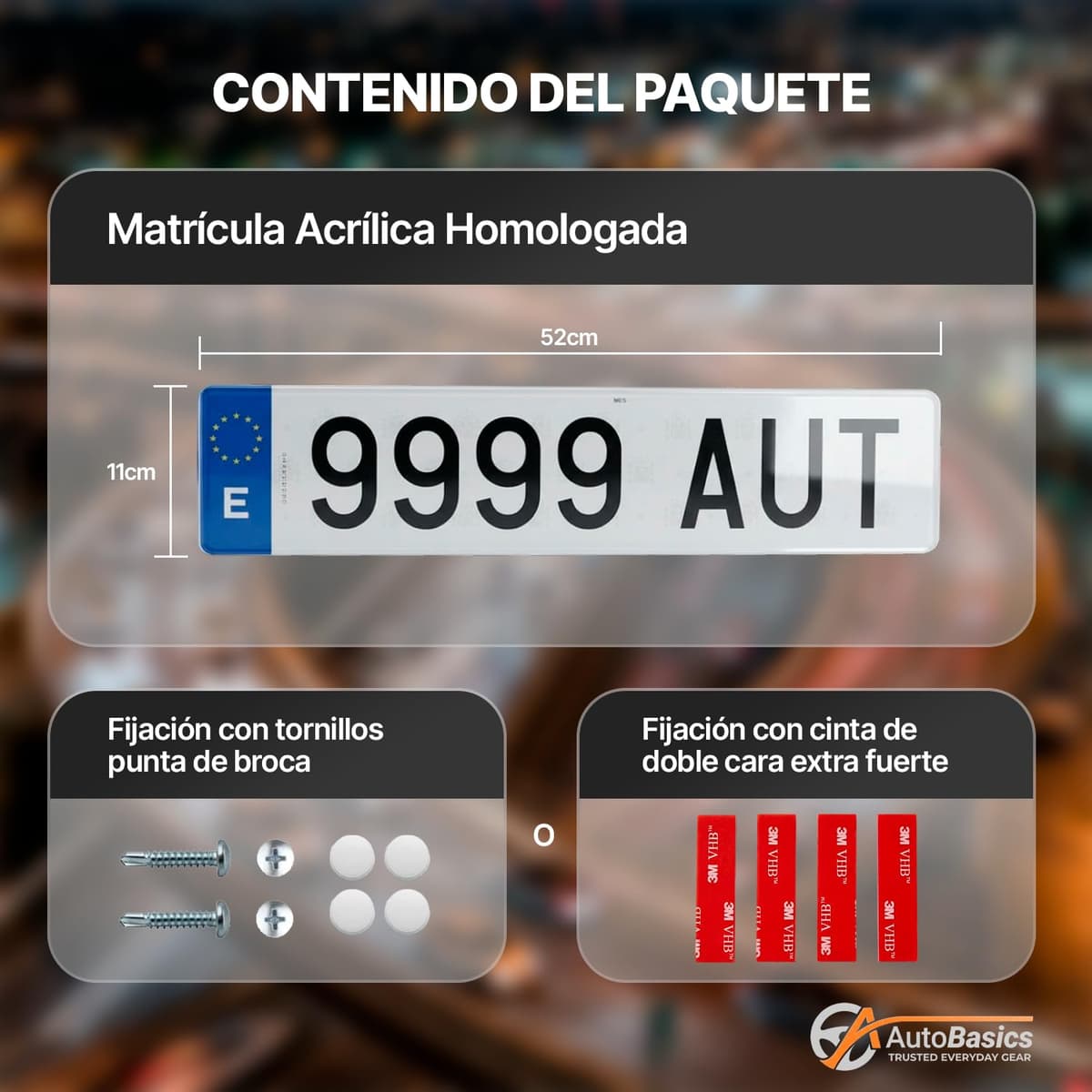 Matrícula Acrílica Homologada 52x11 CM | Matrícula de Coche Universal Europea | Material Resistente y Elegante | Fácil y Rápida Instalación (1 Unidad) — view 5