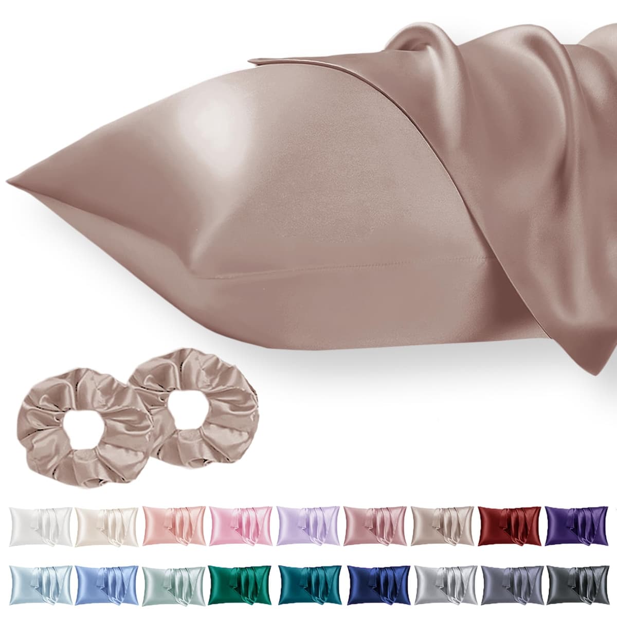Vielit 2 Pack Satin Pillowcase for Hair and Skin Cooling,Soft as Silk Pillowcase for Hair and Skin,Easier Care than Silk Pillow Case Beige 50x75cm Gifts for Women Envelope & 2 Scrunchies — view 37