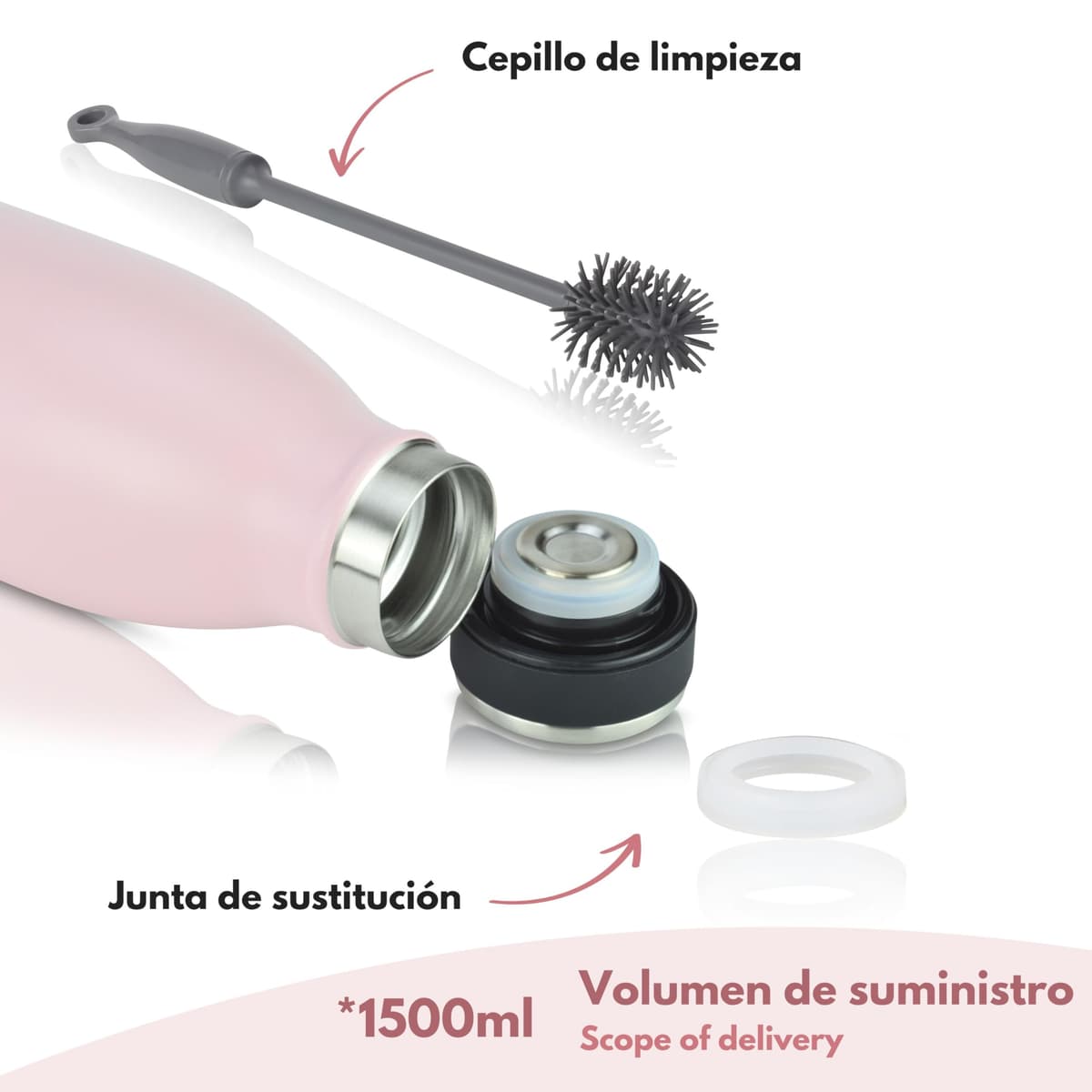 Milu Botella de acero inoxidable de 350ml 500ml 750 ml 1 L 1,5 L botella de agua aislada, termo a prueba de fugas, doble pared, apta para ácido carbónico + cepillo de limpieza (Azul Violeta, 350ml) — view 85