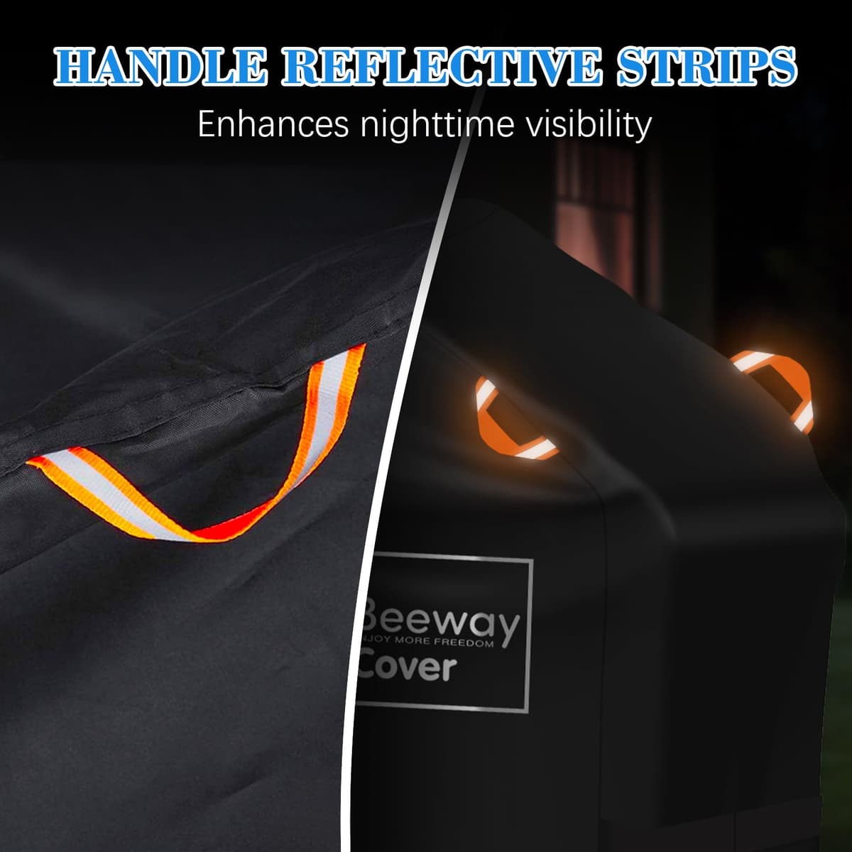 BEEWAY Barbecue Cover, BBQ Grill Cover fits Weber, Brinkmann, Char Broil - Heavy Duty Large BBQ Covers, UV & Waterproof, Rip-proof with Reflective Straps and Storage Bag (132 x 66 x 109cm) — view 4