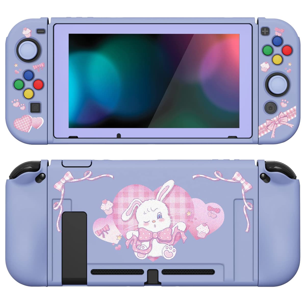 playvital ZealProtect Soft Protective Case for Nintendo Switch, Flexible Cover Protector for Switch with Screen Protector & Thumb Grip Caps & ABXY Direction Button Caps - Cherry Bunny & Cherry Bear — view 34