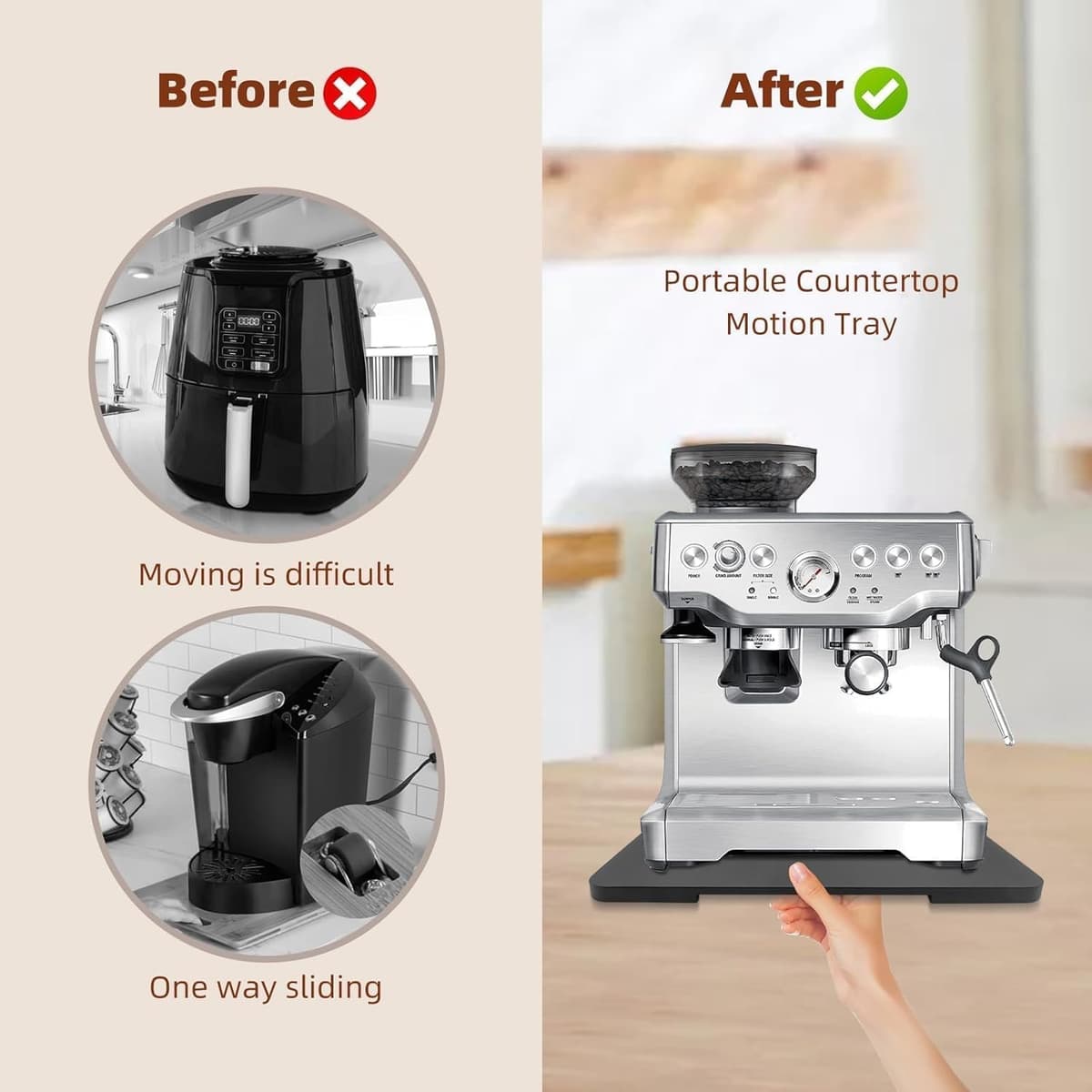 360° Rolling Tray Bamboo Appliance Slider for Kitchen Appliances, for Breville Espresso Machine Accessories, Sliding Tray for Coffee Maker Appliances Mat Easily from Under The Cabinet Black 13"×15.7" Black 15.7x13inch — view 2