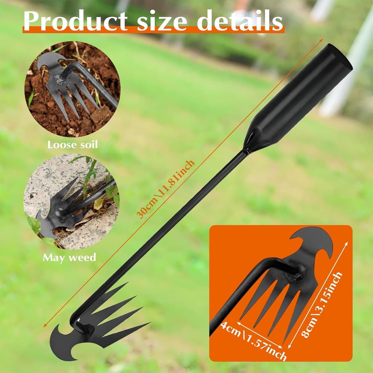 Garden Weed Extractor, Stainless Steel Manual Weeder, Remove Weed Weeds Garden, Manual Weeding Tool, Weeding Rake for Patio, Lawn, Gardening — view 2