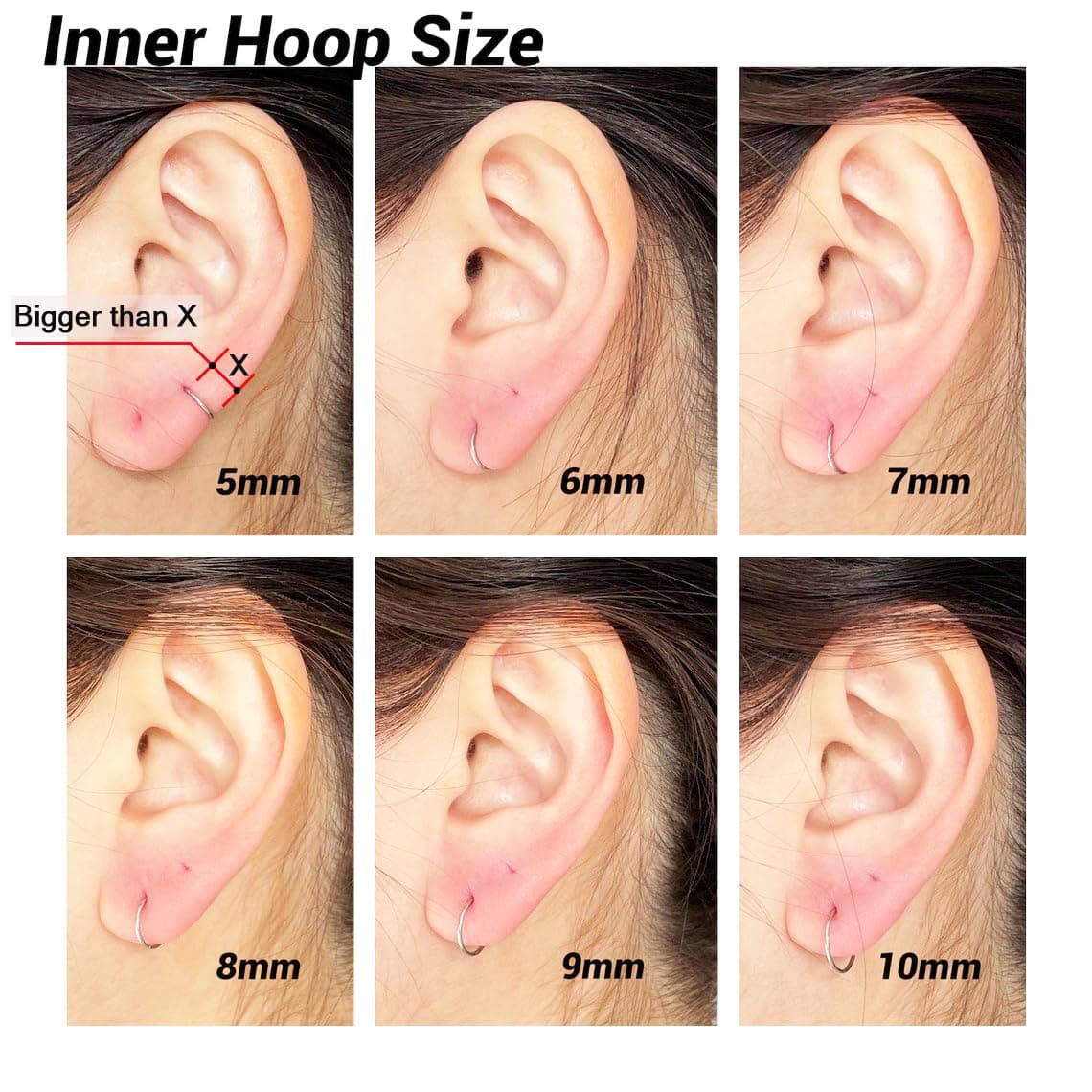 Afftiny Nose Ring Septum Hoop 20G/18G/16G/14G/12G 316L Surgical Stainless Steel Hinged Seamless Earrings, Diameter 5MM-16MM, Gold/Silver/Black/Rose Gold/Rainbow Color — view 3