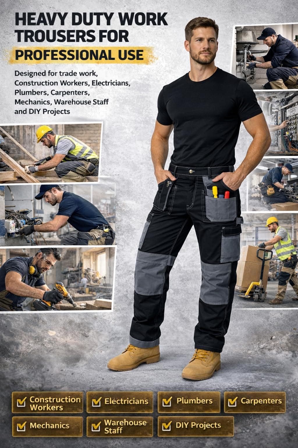 GRS Multi Pockets Mens Combat Cargo Work Trouser with Knee Pad Pockets (Various Sizes and Colours: 28" - 50") — view 2