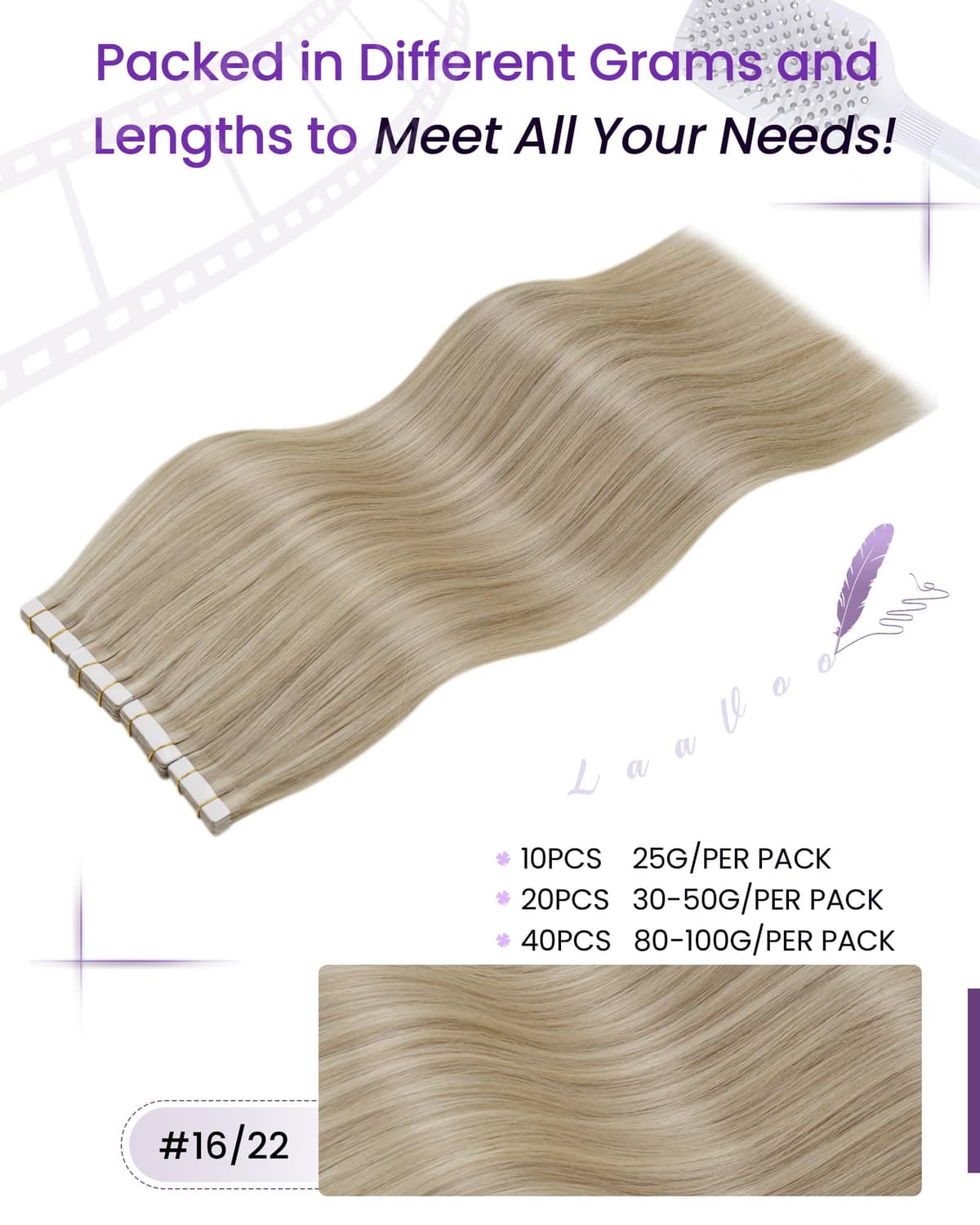 LaaVoo Tape in Hair Extensions Human Hair Blonde Tape Hair Extensions Real Human Hair Invisible Tapes Remy Straight Balayage Brown to Blonde Hair Double Sided Tabs 20pcs 50g 16 Inch #8/18/60 — view 111