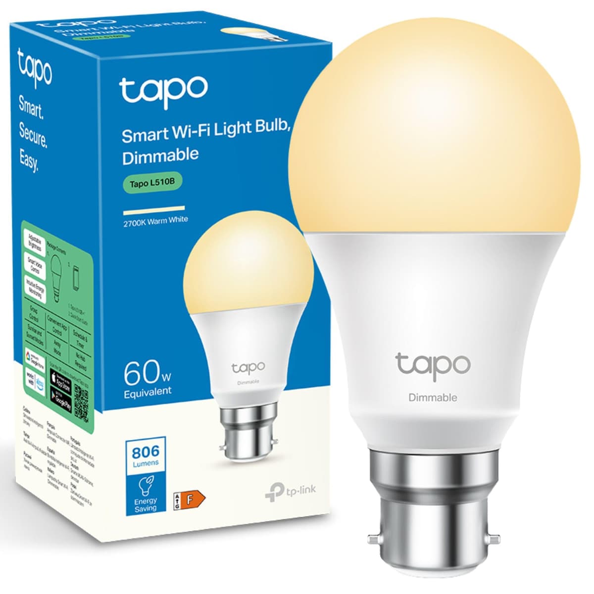 Tapo L530B (2-Pack) Smart Bulb, B22 Colour Changing Light Bulb, Alexa Light Bulbs, LED Light Bulb,8.7W (60W), Dimmable, Schedule & Timer, Energy Saving, App Remote Control, Google Voice Control — view 9