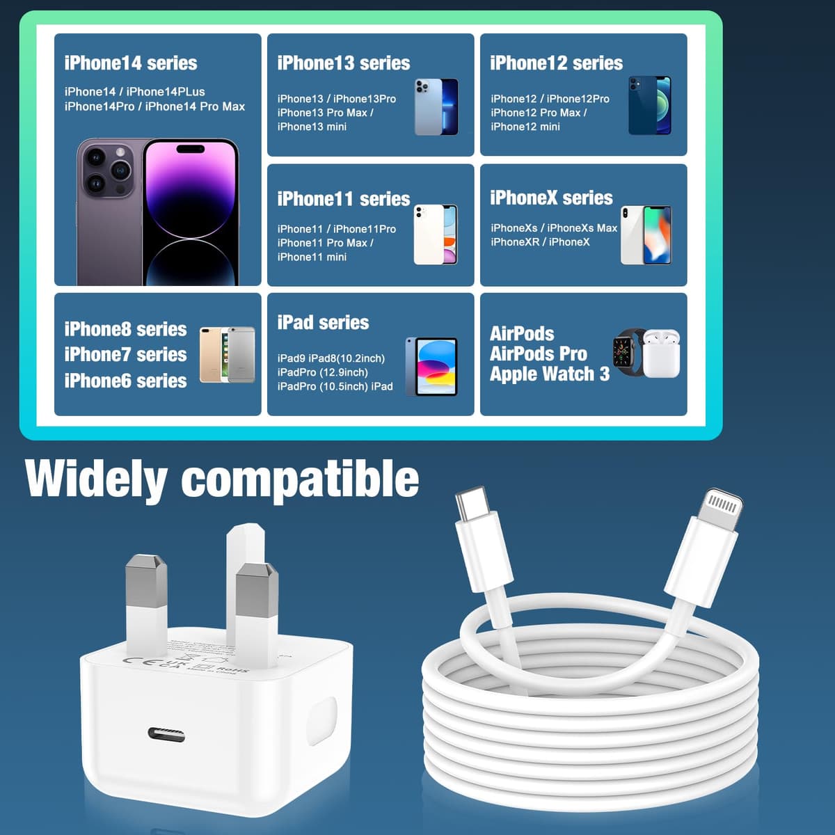 KTDRJN for iPhone Charger Fast Charge, 2Pack PD 20W Fast Apple Charger Cable 2M, iPhone Fast charger Plug with USB C To Lightning Cable for iPhone 14 13 12 11 Pro Max XS XR X 8 7 6 Plus, iPad and iPod — view 7