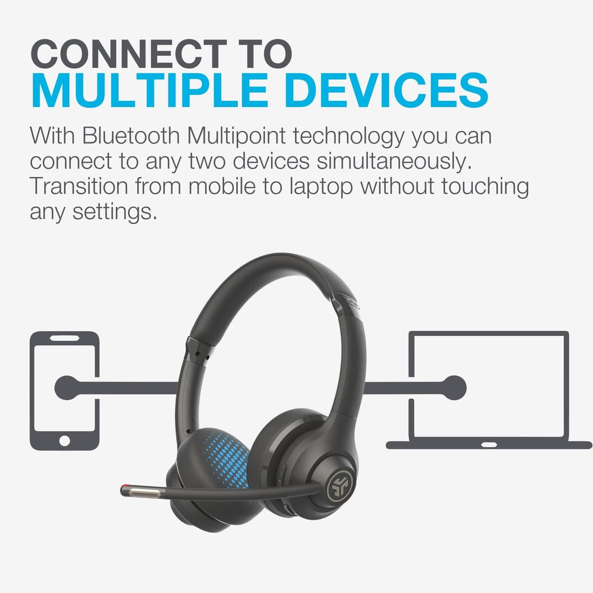 JLab Go Work 2nd Gen Wireless Headset with Microphone - 55+H PC Bluetooth Headset or USB C Dongle, Noise Cancelling Mic, Multipoint, On Ear Wired or Wireless Office Laptop Computer Headsets — view 3