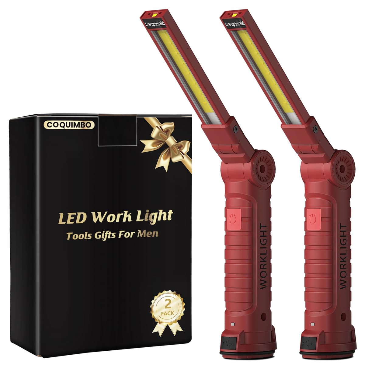 Coquimbo Regalo Hombre Linterna Taller LED Recargable, Linterna Portátil de Trabajo Lámpara de Inspección con Magnética Base y Gancho para Taller Cámping Emergencia(2 Piezas, Negro) — view 15