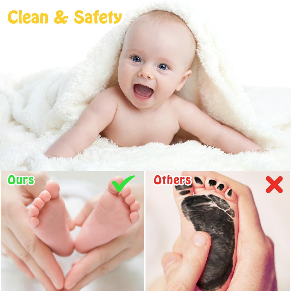 Nabance Baby Handprint and Footprint Kit, Safe Non-Toxic, 6 Baby Inkless Print Pads, 12 Imprint Cards, Dog Pet Paw Print, Imprint Kit, Newborn Keepsake Kit - Black — view 3