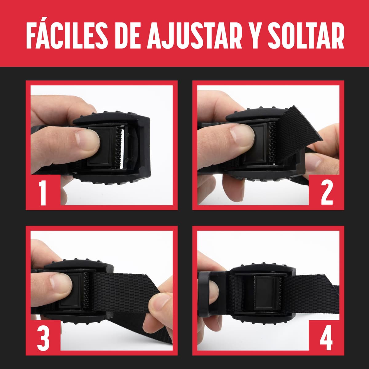 MAGMA Pack 2 Cinchas de Amarre de 3m | Correas para Baca Coche y Portabicicletas. Surf, Bici, Kayak, Moto | Hebilla -Trinquete con Protección de Goma para no rayar | Carga Segura - SWL: 250kgf Negro — view 5