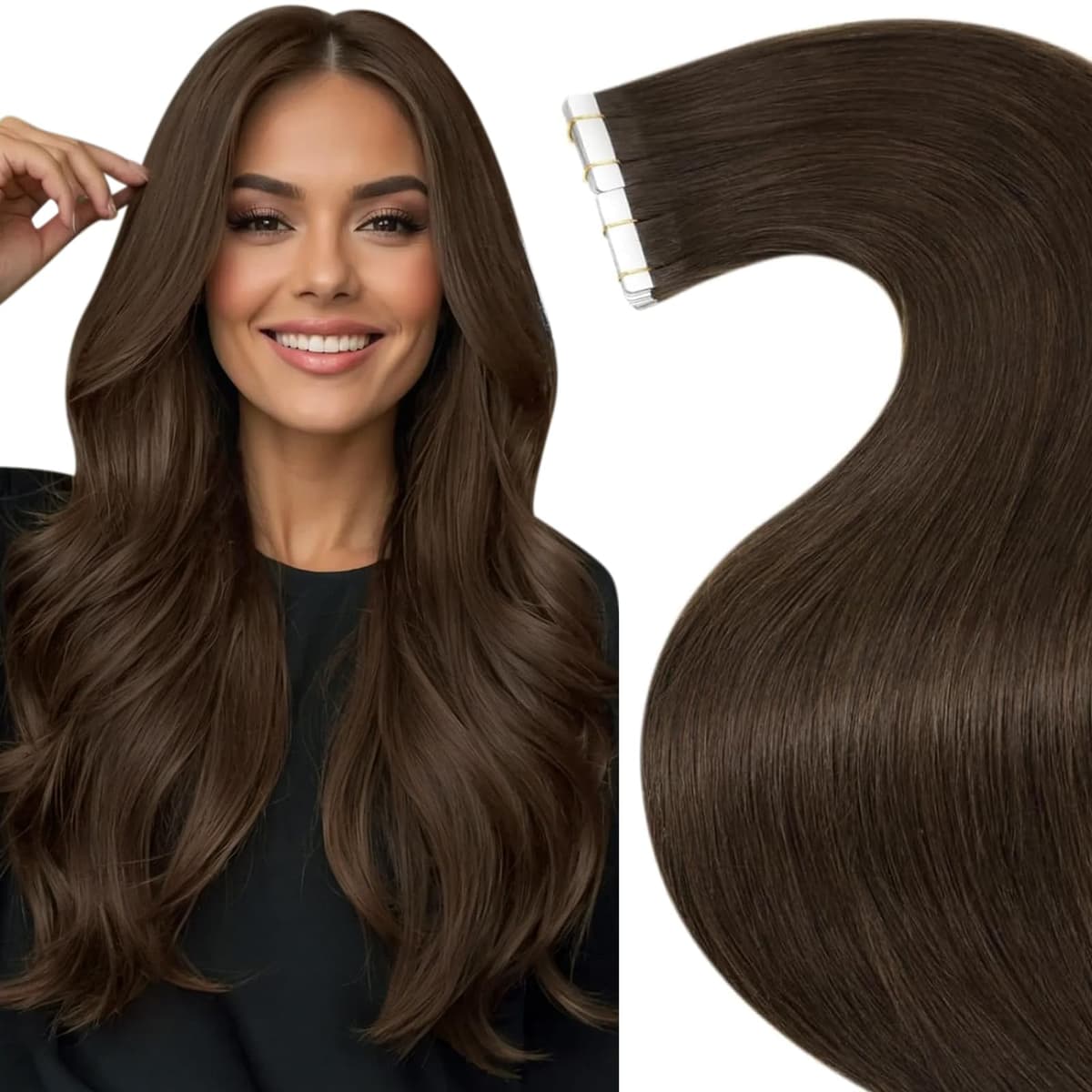 LaaVoo Tape in Hair Extensions Human Hair Blonde Tape Hair Extensions Real Human Hair Invisible Tapes Remy Straight Balayage Brown to Blonde Hair Double Sided Tabs 20pcs 50g 16 Inch #8/18/60 — view 145