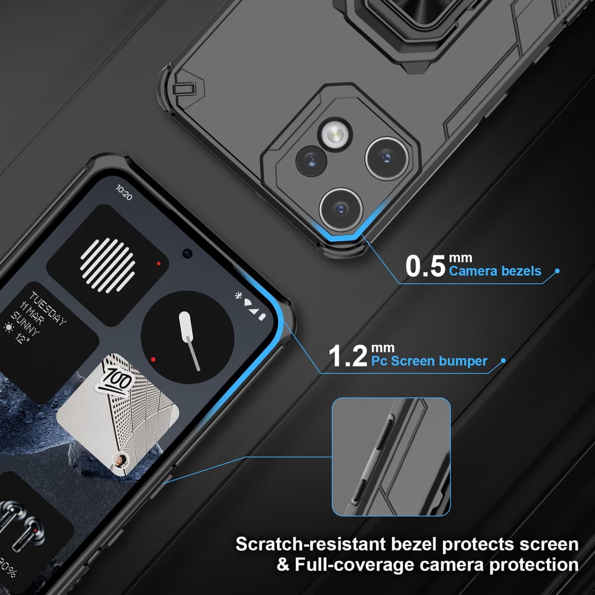 Funda para CMF Phone 2 Pro, Carcasa Antigolpes con Soporte anular metálico, Case Protectora de Grado Militar, Negro — view 2