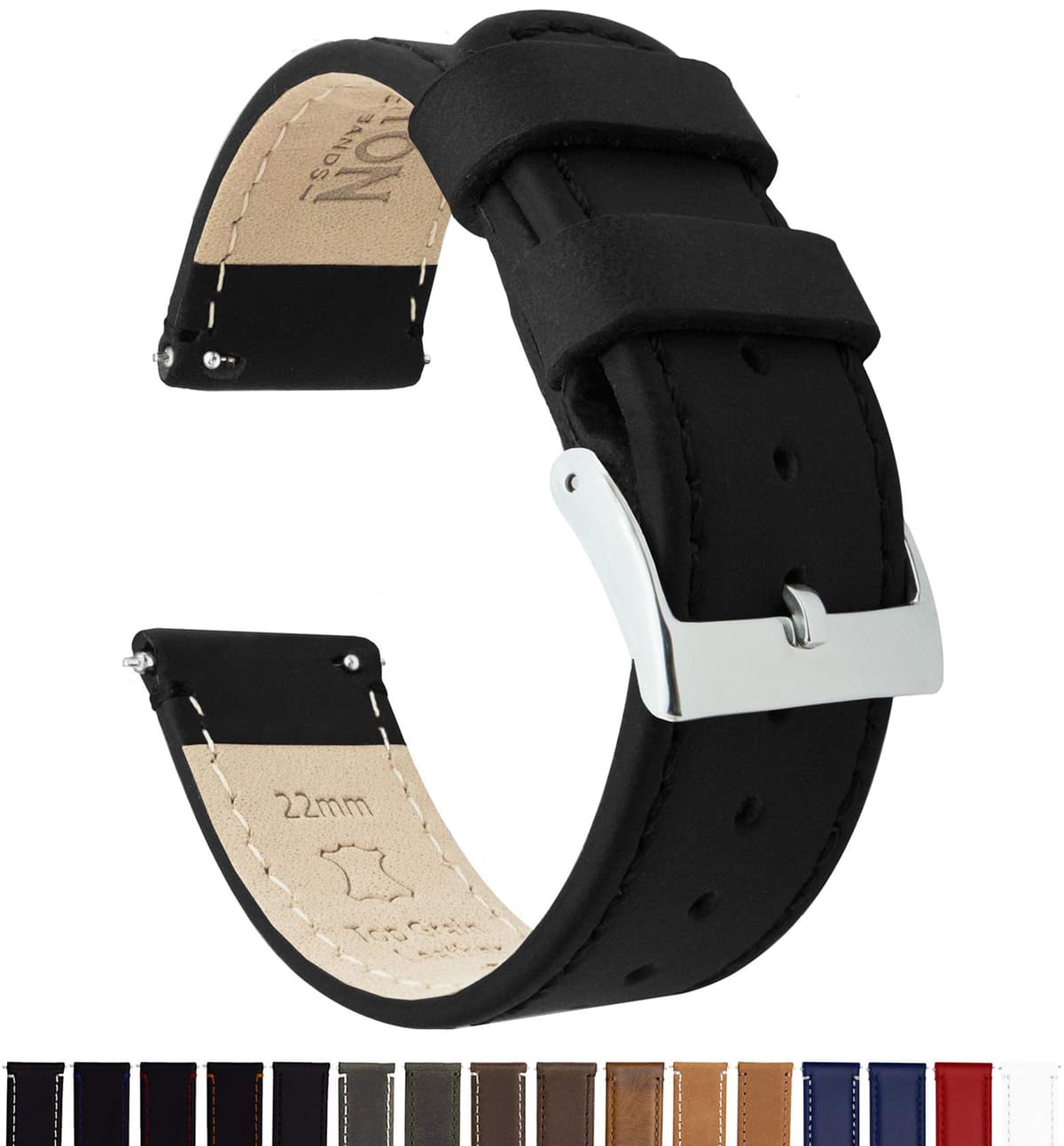 BARTON Quick Release - Top Grain Leather Watch Band Strap - Choice of Colour & Width - 16mm, 18mm, 19mm, 20mm, 21mm 22mm, 23mm or 24mm — view 2