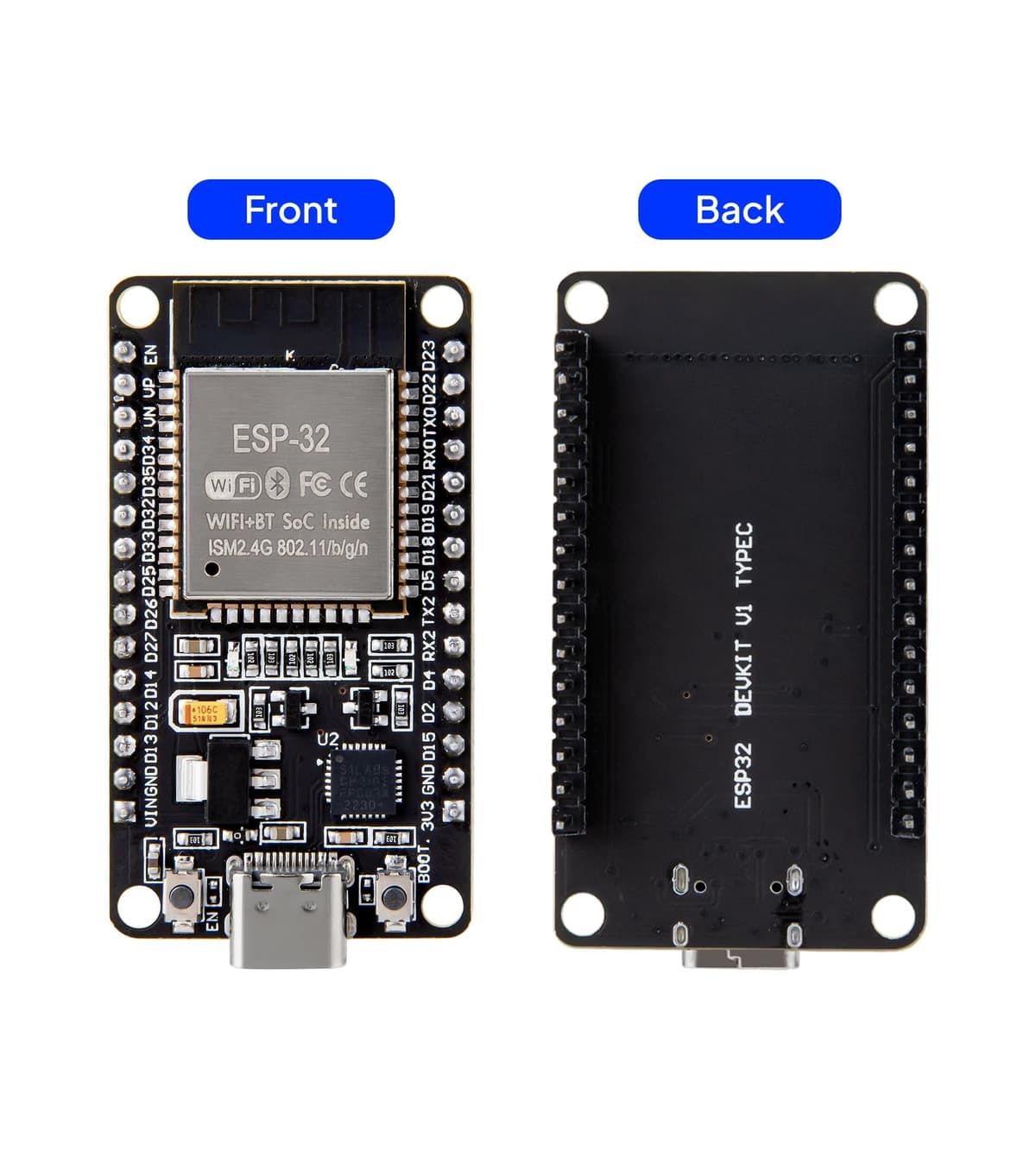 ELEGOO 3PCS Placa de Desarrollo ESP32 Type C-USB, Microcontrolador de Doble Núcleo WiFi+Bluetooth de Modo Dual a 2.4 GHz para Arduino IDE, MicroPython, NodeMCU, Compatible con Ap/STA/Ap+STA — view 3