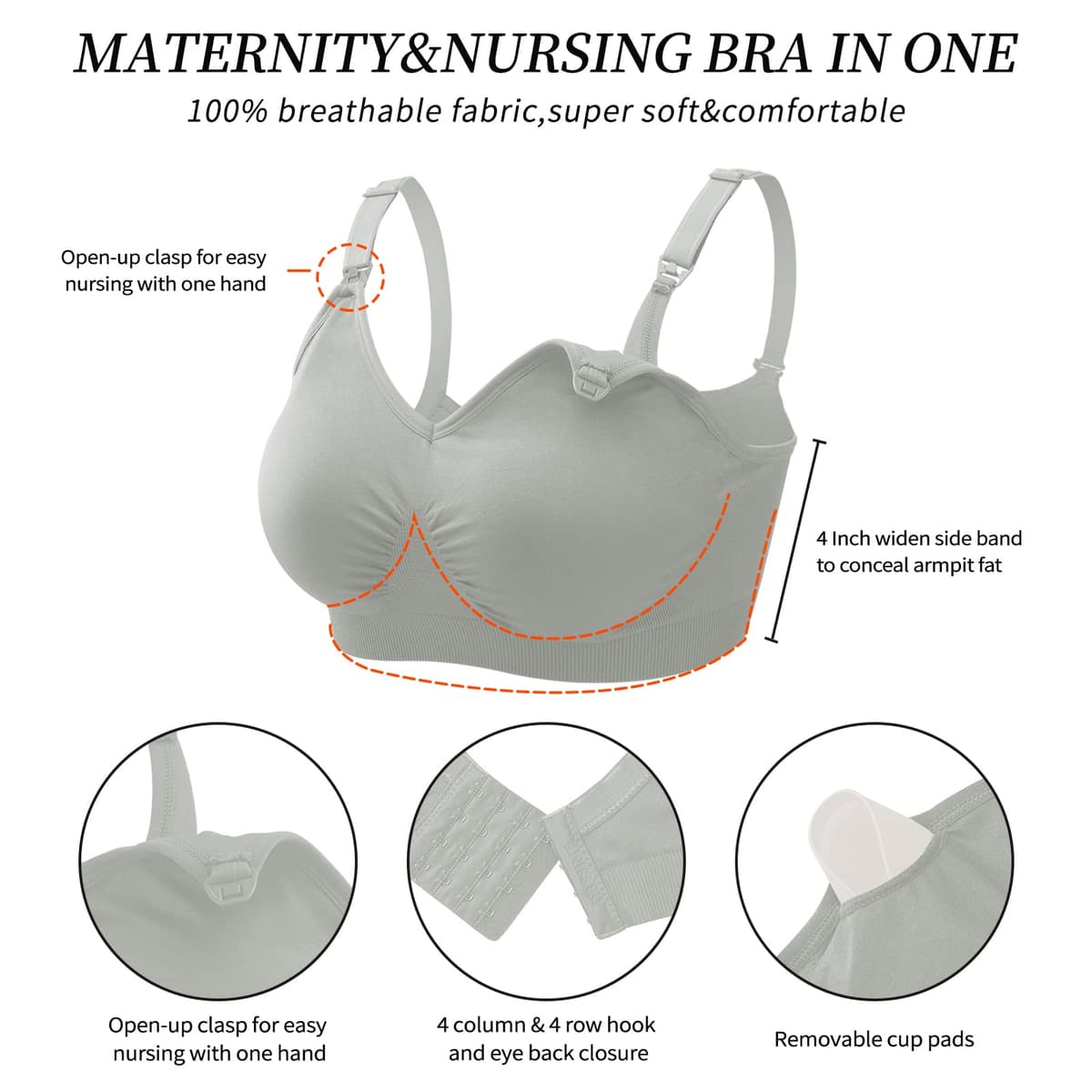 Sujetadores Lactancia, 3 Piezas Sin Aros Sujetadores de Maternidad Ultra Confort Sujetador Premama para Mujeres con con Extra brazaletes y Ganchos — view 4