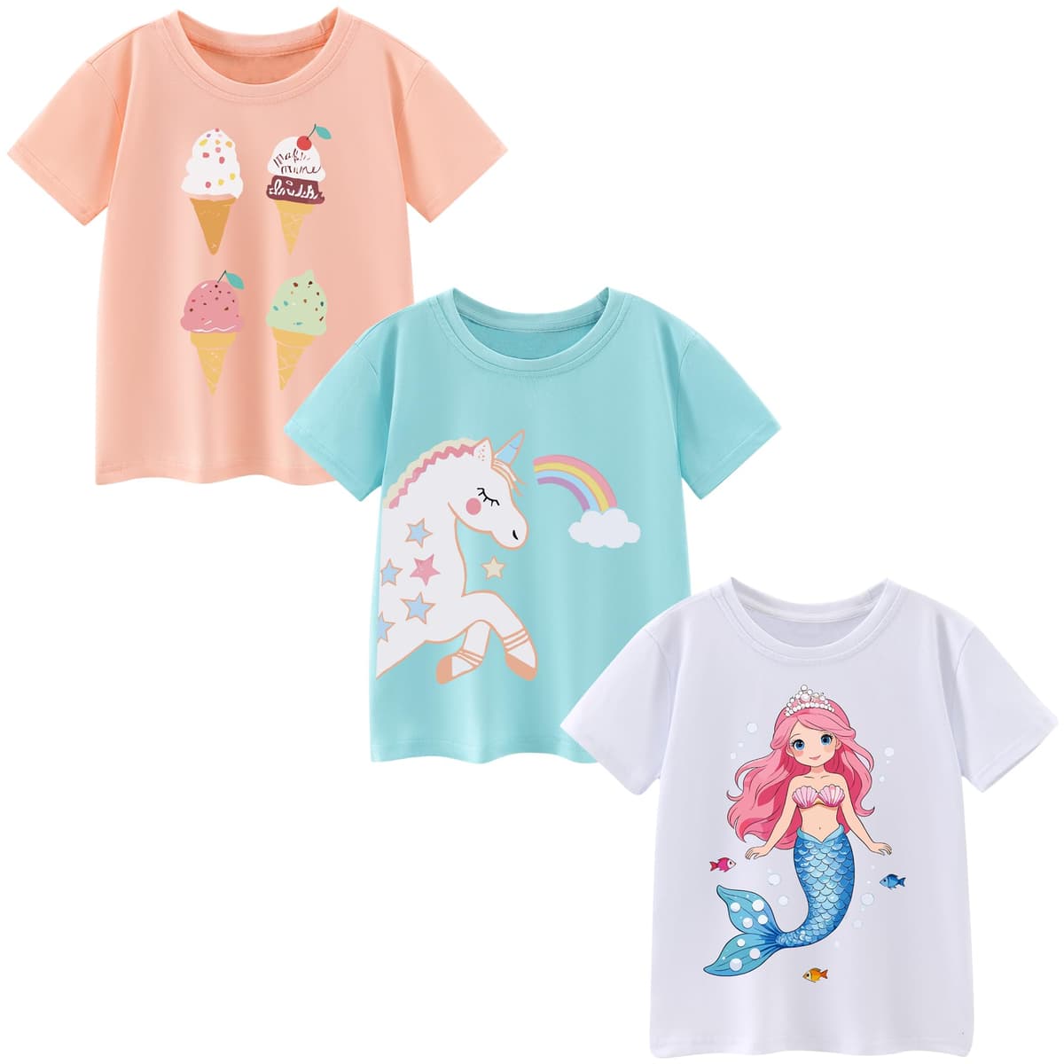 Camisetas de Manga Corta Niñas, Camiseta Algodon para Niña de Verano, Cuello Redondo T-Shirts Moda Informal Tops para Niños 3-8 Años — view 10