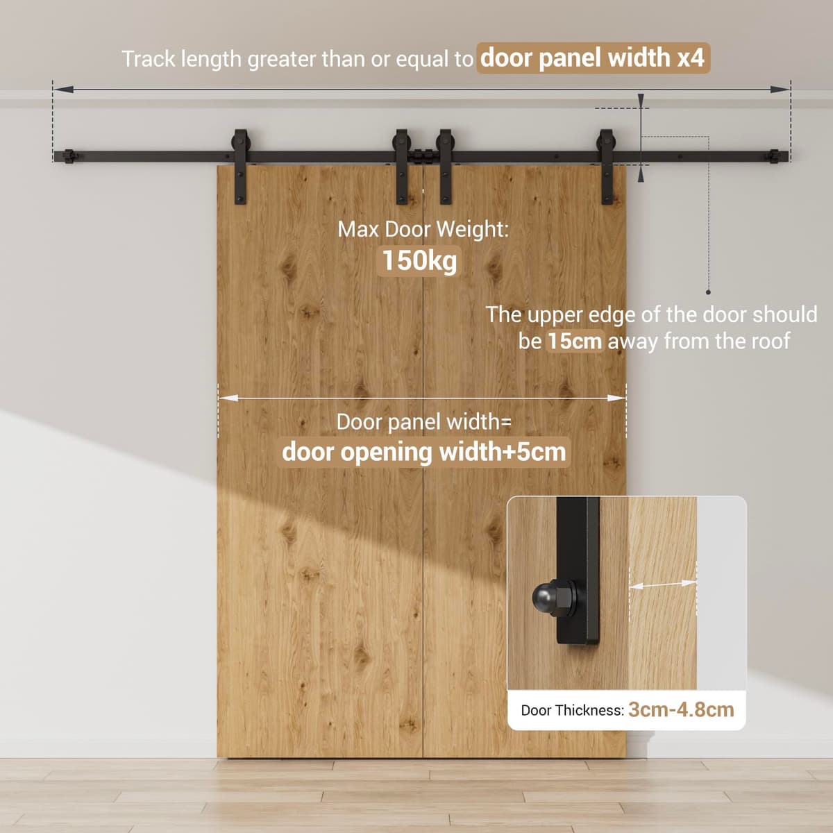 Kit de herrajes para puerta corredera de madera de granero de 335 cm para puertas dobles — view 5
